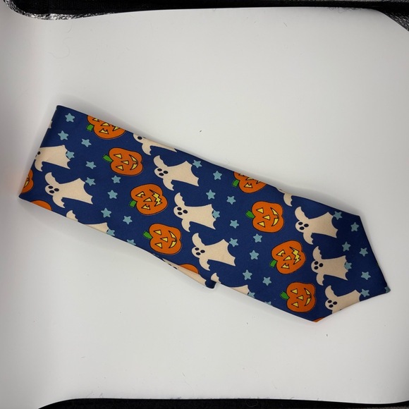 Lillian Vernon Other - Lillian Vernon Necktie  Size 56in Blue Novelty Halloween Ghost Pumpkin Spooky